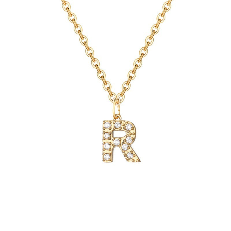 Wholesale Stainless Steel Diamond Alphabet Pendant 14K Gold Plated Necklaces